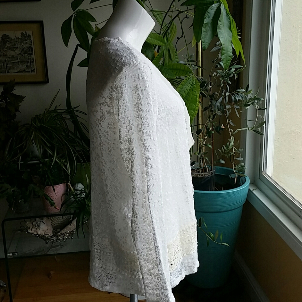 Style & Co. White Lightweight Opene Knit Crotchet Cotton Blend Cardigan Sz Large - Picture 4 of 8